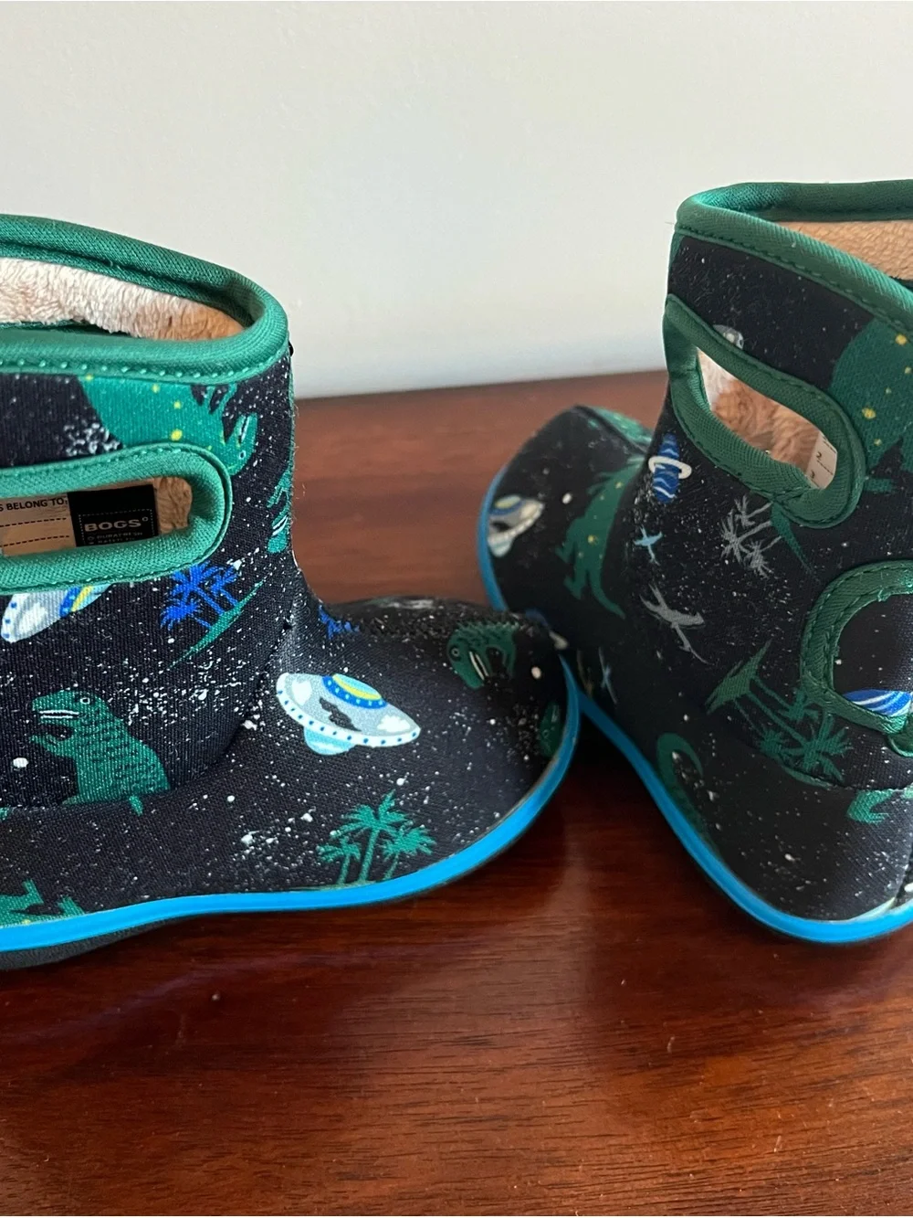 Baby Bogs II Kids Black and Green Dinosaur Winter Boots